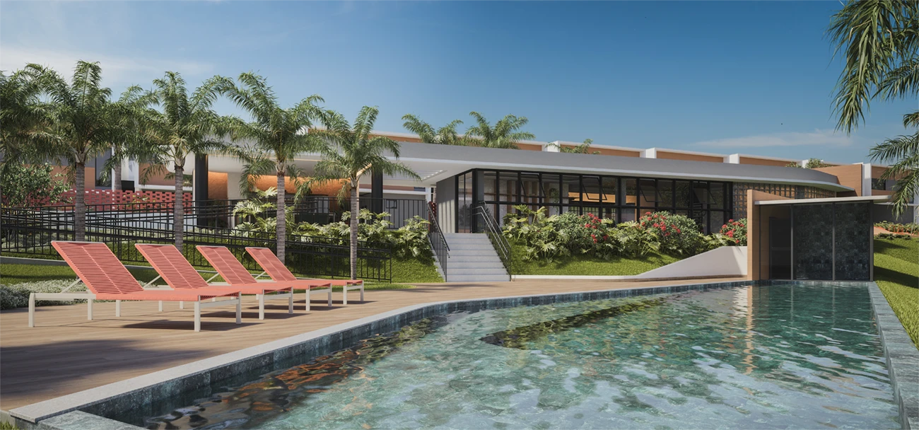 PISCINA COM DECK MOLHADO E SAUNA MOLHADA